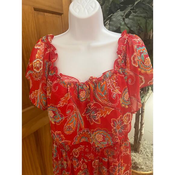 Rabbit Rabbit Rabbit  Design Off the Shoulder Dress, Red Pattern, Size 16 P - Picture 3 of 8